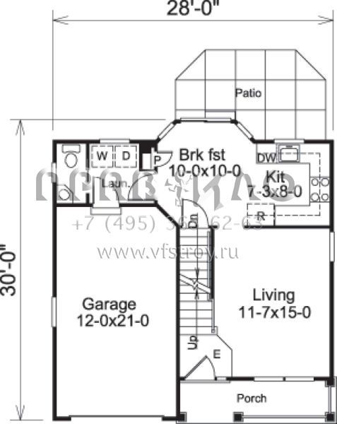 Проект двухэтажного дома с гаражом на одну машину в стиле Ранчо S5-108 (5633-00156)