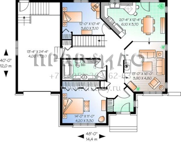 Проект одноэтажного дома с гаражом на одну машину в английском стиле S5-115 (034-00667)