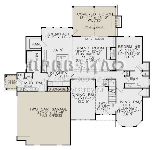Проект двухэтажного дома с гаражом на две машины в стиле Ранчо S5-322 (699-00269)