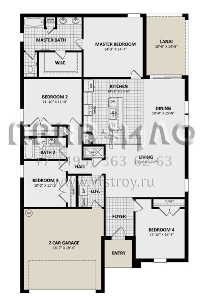 Проект одноэтажного дома с гаражом на две машины в стиле Ранчо S5-179 (3978-00285)