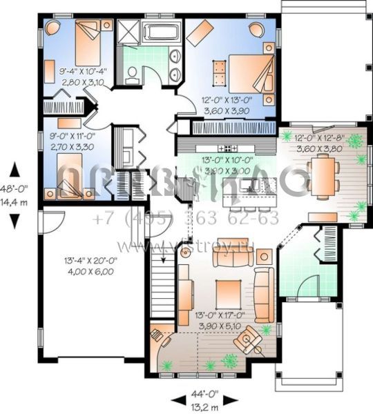 Проект одноэтажного дома с гаражом на одну машину в английском стиле S5-135 (034-00665)