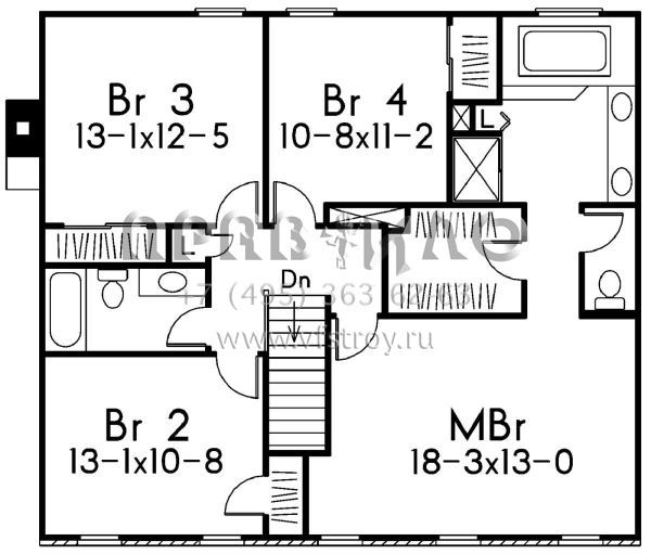Проект двухэтажного дома с гаражом на две машины в стиле Особняк S5-216 (5633-00334)