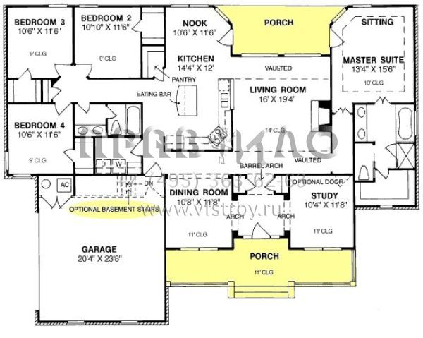 Проект одноэтажного дома с гаражом на две машины в стиле Ранчо S5-199 (4848-00283)