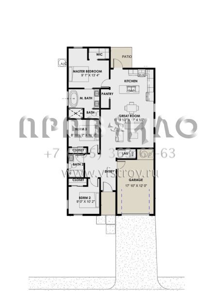 Проект одноэтажного дома с гаражом на одну машину в современном стиле S5-115 (9185-00004)