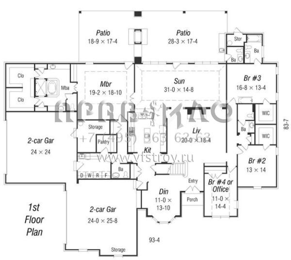 Проект одноэтажного дома с гаражом на три и более машин в английском стиле S5-389 (3367-00017)