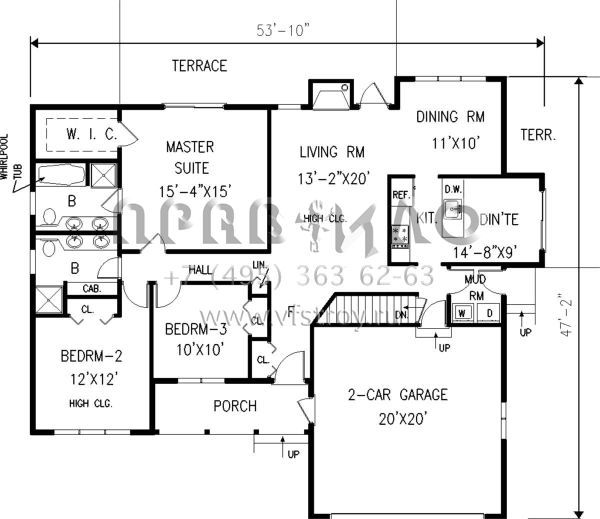 Проект одноэтажного дома с гаражом на две машины в стиле Ранчо S5-137 (033-00069)