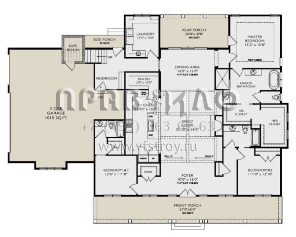 Проект одноэтажного дома с гаражом на три и более машин в современном стиле S5-328 (957-00107)