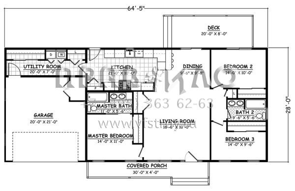 Проект одноэтажного дома с гаражом на две машины в стиле Ранчо S5-129 (526-00078)