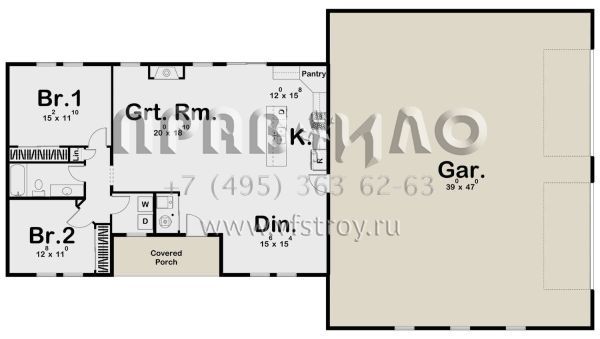 Проект одноэтажного дома с гаражом на четыре и более машин в стиле БарнХаус S5-135 (963-00715)