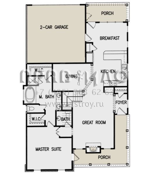 Проект двухэтажного дома с гаражом на две машины в стиле Ранчо S5-215 (699-00156)