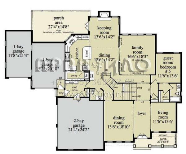 Проект двухэтажного дома с гаражом на три и более машин в стиле Ранчо S5-431 (957-00020)