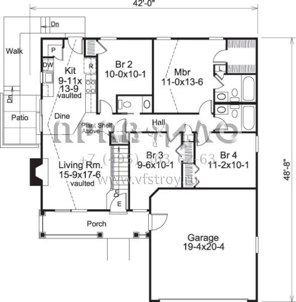 Проект одноэтажного дома с гаражом на две машины в стиле Ранчо S5-112 (5633-00183)
