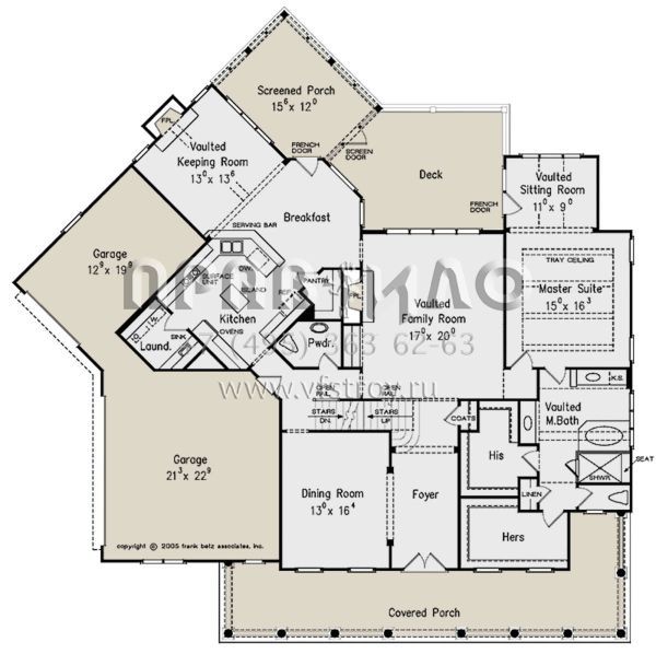 Проект двухэтажного дома с гаражом на три и более машин в стиле Ранчо S5-334 (8594-00281)