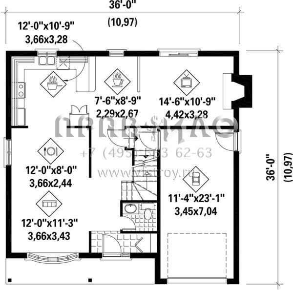 Проект двухэтажного дома с гаражом на одну машину в стиле Ранчо S5-164 (6146-00189)