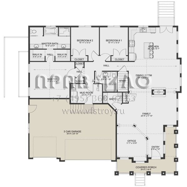 Проект одноэтажного дома с гаражом на три и более машин в американском стиле S5-208 (2802-00059)