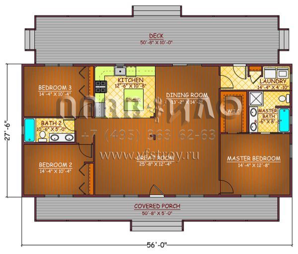 Проект одноэтажного дома без гаража в стиле Ранчо S5-143 (526-00064)