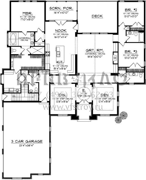 Проект одноэтажного дома с гаражом на три и более машин в английском стиле S5-294 (1020-00199)