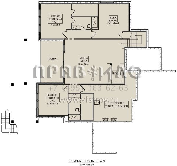 Проект двухэтажного дома с гаражом на три и более машин в стиле Ранчо S5-353 (5631-00131)