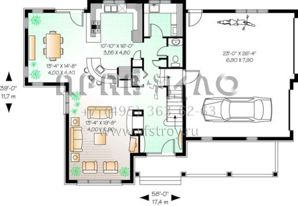 Проект двухэтажного дома с гаражом на две машины в стиле Ранчо S5-217 (034-00396)