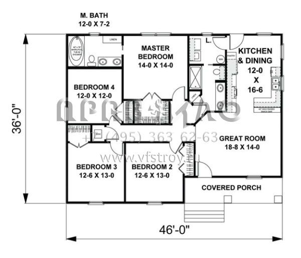Проект одноэтажного дома без гаража в американском стиле S5-143 (1776-00024)