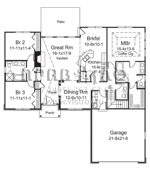 Проект одноэтажного дома с гаражом на две машины в стиле Ранчо S5-173 (5633-00279)