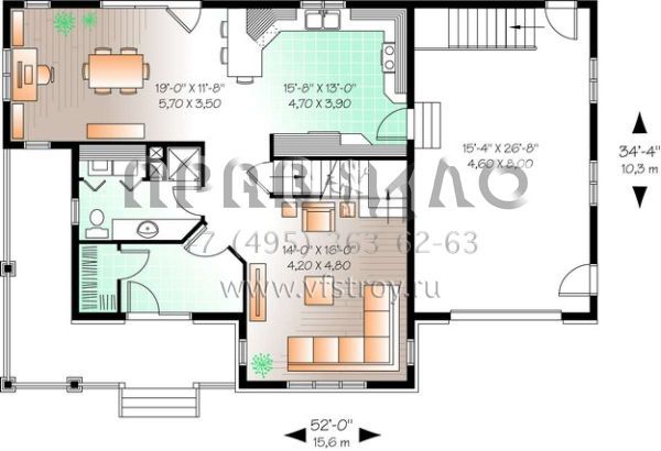 Проект двухэтажного дома с гаражом на одну машину в стиле Ранчо S5-173 (034-01027)
