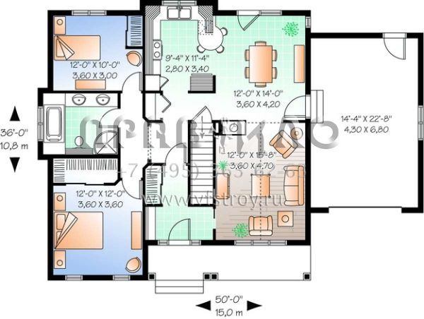 Проект одноэтажного дома с гаражом на одну машину в стиле Ранчо S5-110 (034-00672)
