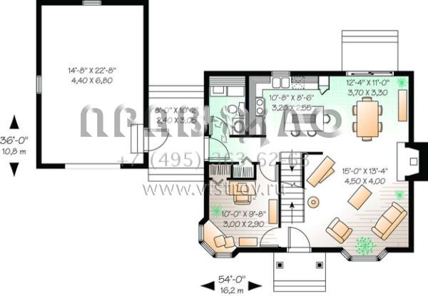 Проект двухэтажного дома с гаражом на одну машину в стиле Ранчо S5-122 (034-00923)