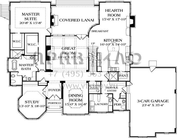 Проект двухэтажного дома с гаражом на три и более машин в стиле Ранчо S5-651 (3323-00645)