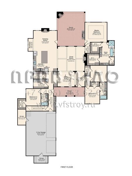 Проект двухэтажного дома с гаражом на три и более машин в стиле Ранчо S5-337 (5995-00031)