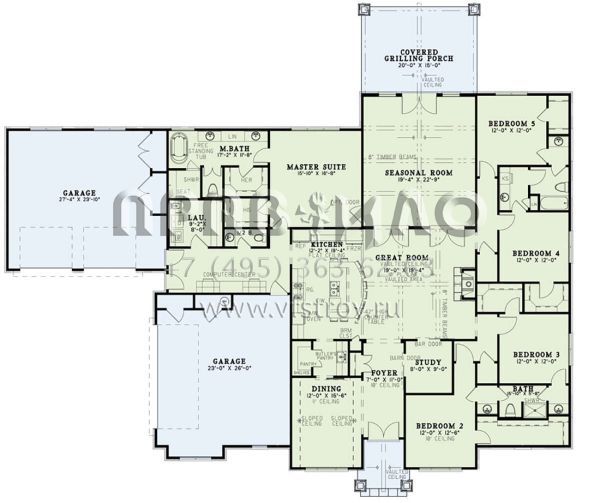Проект одноэтажного дома с гаражом на три и более машин в стиле Ранчо S5-333 (110-01048)