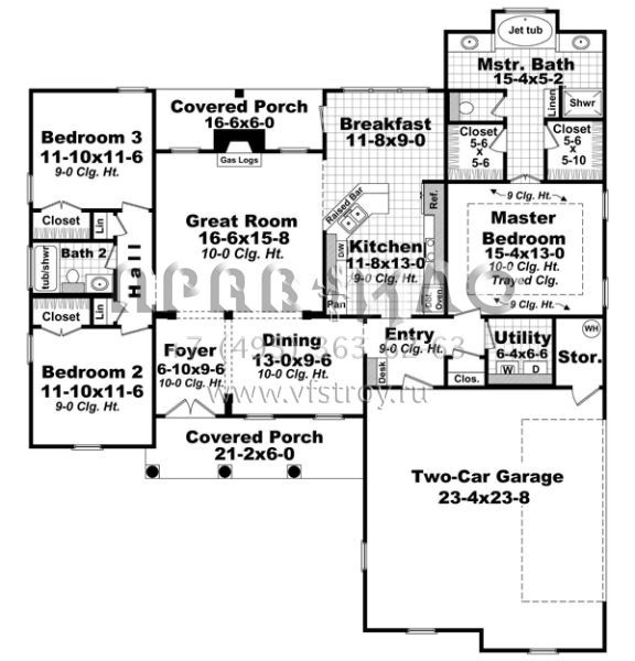 Проект одноэтажного дома с гаражом на две машины в стиле Ранчо S5-168 (348-00266)