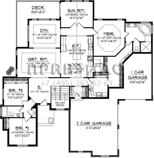 Проект одноэтажного дома с гаражом на три и более машин в английском стиле S5-221 (1020-00240)