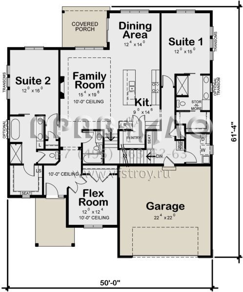Проект двухэтажного дома с гаражом на две машины в стиле Ранчо S5-213 (402-01769)