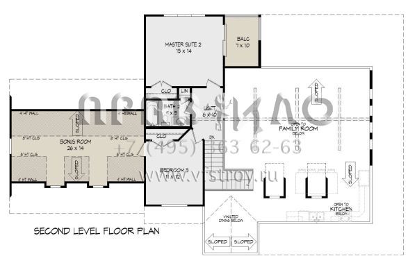 Проект двухэтажного дома с гаражом на две машины в стиле Ранчо S5-197 (940-00473)