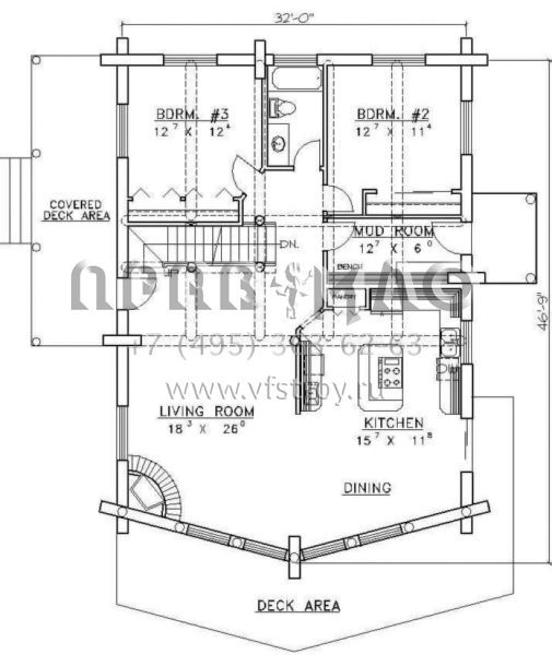 Проект двухэтажного дома без гаража в русском стиле S5-346 (039-00013)