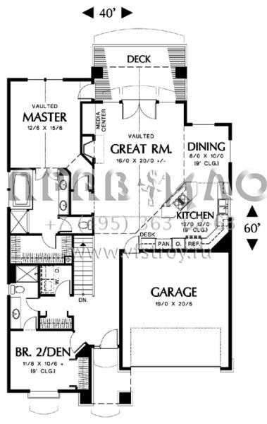 Проект одноэтажного дома с гаражом на две машины в стиле Ранчо S5-238 (2559-00126)