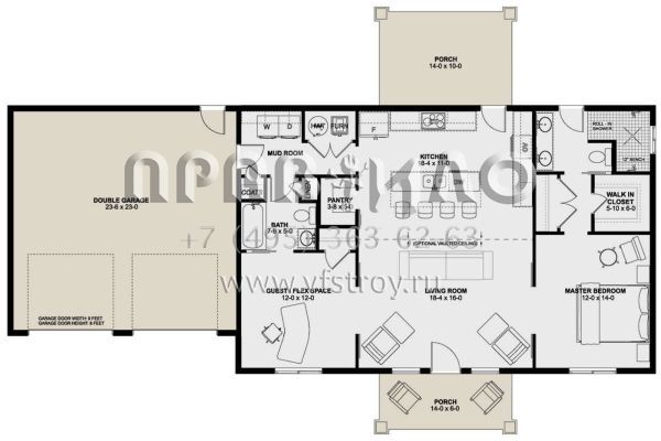 Проект одноэтажного дома с гаражом на две машины в стиле Ранчо S5-114 (2699-00032)