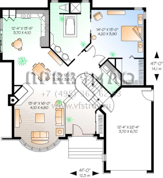 Проект одноэтажного дома с гаражом на одну машину в английском стиле S5-114 (034-00006)