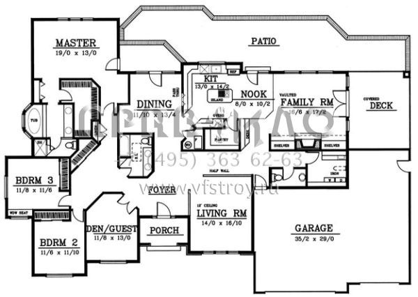 Проект одноэтажного дома с гаражом на три и более машин в стиле Ранчо S5-279 (692-00032)
