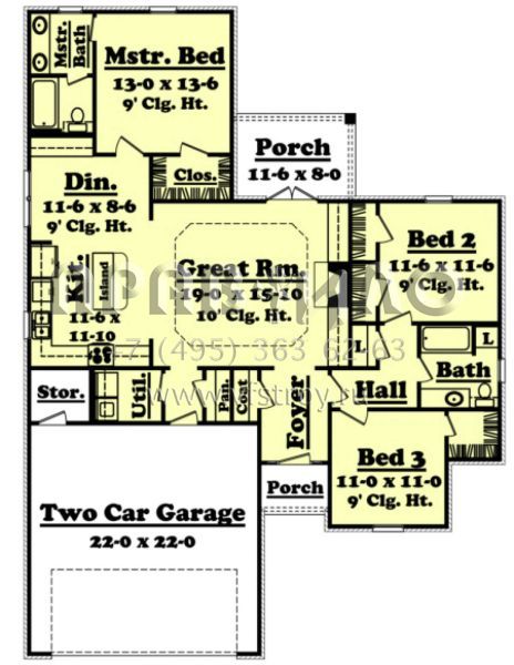 Проект одноэтажного дома с гаражом на две машины в стиле Ранчо S5-139 (041-00008)