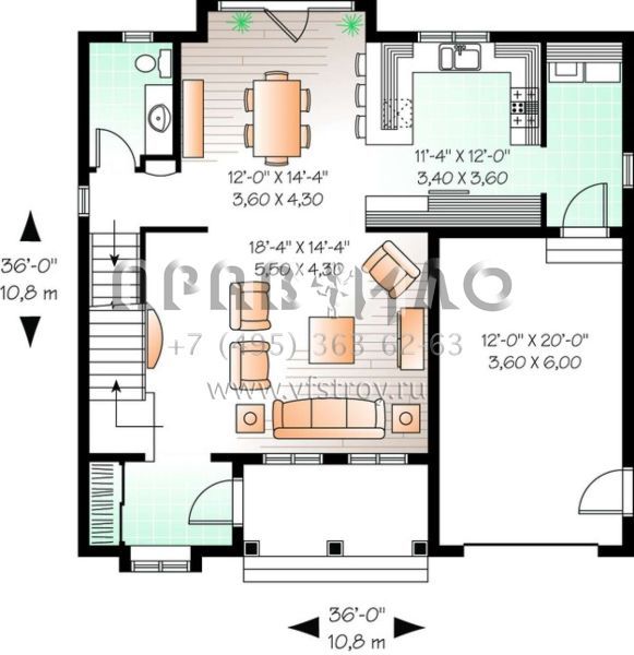Проект двухэтажного дома с гаражом на одну машину в стиле Ранчо S5-169 (034-00851)
