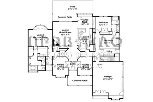 Проект одноэтажного дома с гаражом на две машины в стиле Ранчо S5-255 (035-00648)