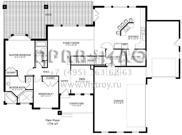 Проект одноэтажного дома с гаражом на три и более машин в стиле Ранчо S5-252 (2802-00030)