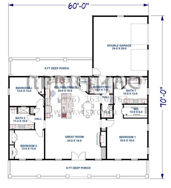 Проект одноэтажного дома с гаражом на две машины в современном стиле S5-201 (1776-00136)