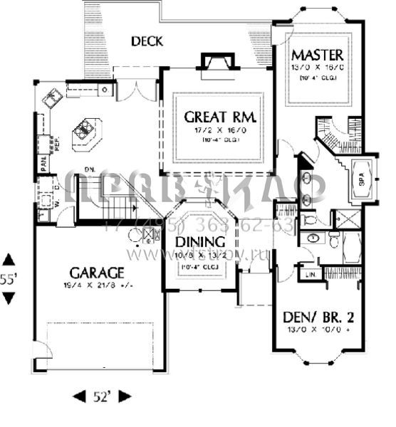 Проект одноэтажного дома с гаражом на две машины в стиле Ранчо S5-247 (2559-00108)