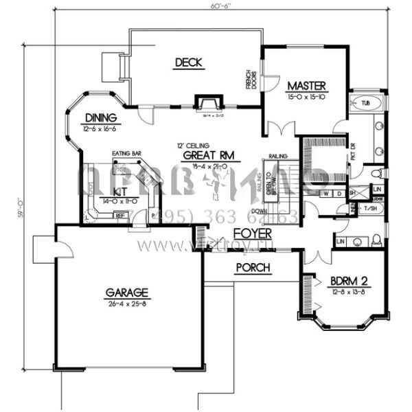 Проект одноэтажного дома с гаражом на две машины в стиле Ранчо S5-171 (692-00207)