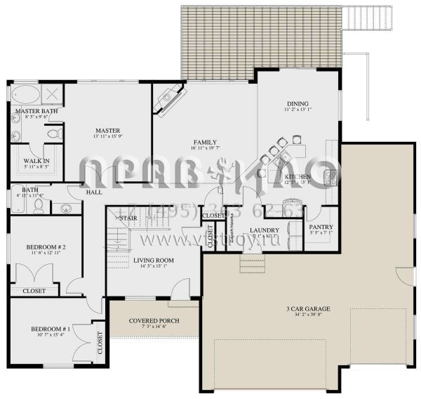 Проект дома с пятью спальнями, цокольным этажом и гаражом на три машины S5-183 (2802-00052)