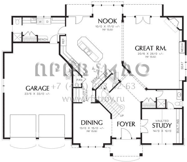 Проект двухэтажного дома с гаражом на две машины в стиле Ранчо S5-374 (2559-00532)