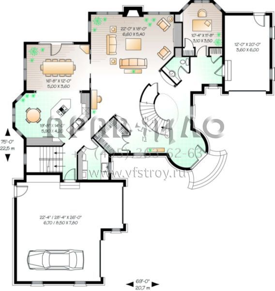 Проект двухэтажного дома с гаражом на три и более машин в английском стиле S5-362 (034-00077)